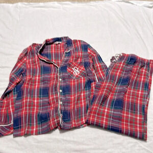 Victoria Secret plaid pajama set button up shirt and pants Small
